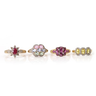 Lot 256 - A group of 9ct gold gemstone set rings