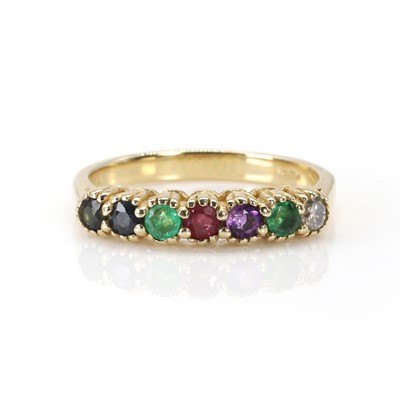 Lot 84 - A 9ct gold vari-coloured gemstone 'Dearest' ring