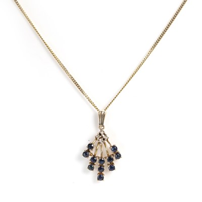 Lot 116 - A 9ct gold sapphire and diamond cluster pendant