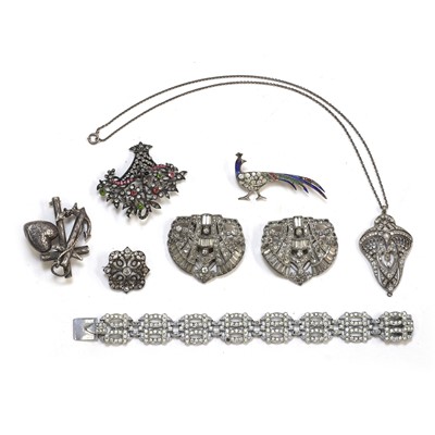 Lot 337 - A collection of antique and vintage paste set silver and costume jewellery