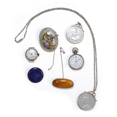 Lot 330 - A group of silver time pieces and jewellery