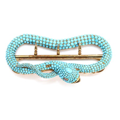 Lot 16 - A Victorian turquoise set snake belt buckle