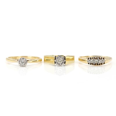 Lot 237 - A group of three diamond set rings