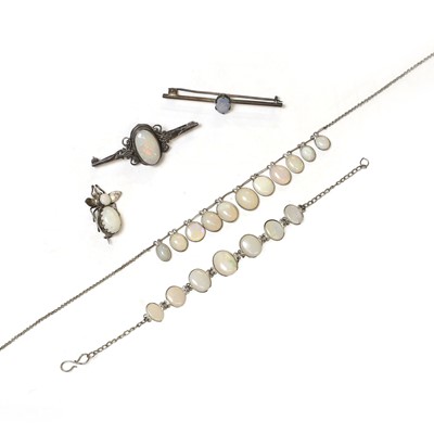 Lot 340 - A collection of silver and opal Arts & Crafts brooches, and Edwardian jewellery