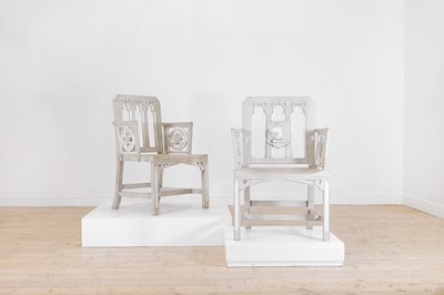 Lot 124 - A pair of George III-style painted oak hall chairs