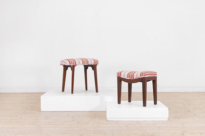 Lot 19 - Two George III-style upholstered mahogany stools