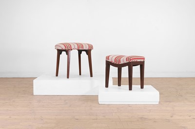 Lot 19 - Two George III-style upholstered mahogany stools