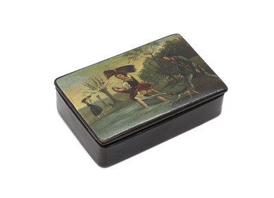 Lot 482 - A painted lacquer snuff box