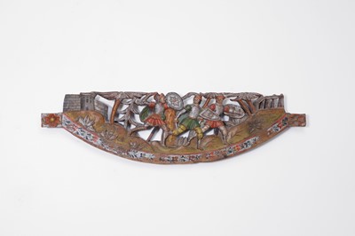 Lot 508 - A carved and painted wooden cart panel