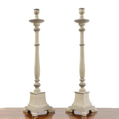 Lot 681 - A pair of Swedish Baroque-style painted wooden candlestick holders