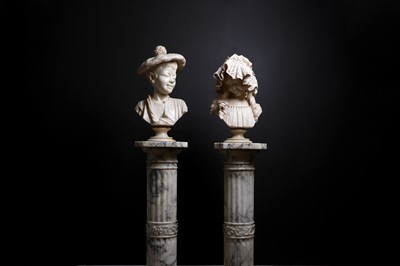 Lot 256 - Two carved alabaster portrait busts