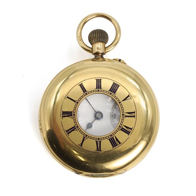 Lot 335 - An 18ct gold side wind half-hunter pocket watch