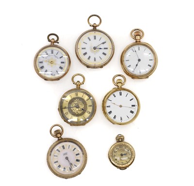 Lot 445 - A collection of gold and rolled gold open faced pocket watches