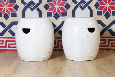 Lot 759 - A pair of cream glazed barrel seats