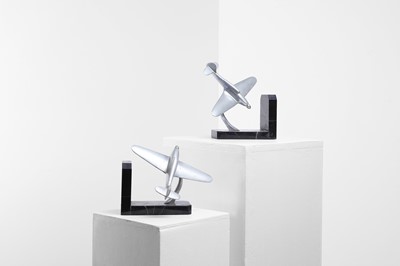 Lot 79 - A pair of Art Deco chrome and marble bookends