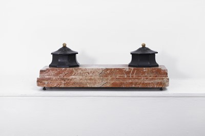 Lot 8 - A rouge marble and patinated bronze desk stand