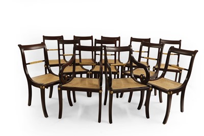 Lot 588 - A set of ten & two regency style bar back dining chairs