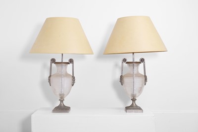 Lot 7 - A pair of glass and nickel table lamps by Charles Edwards