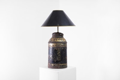 Lot 65 - A Victorian toleware tea canister table lamp