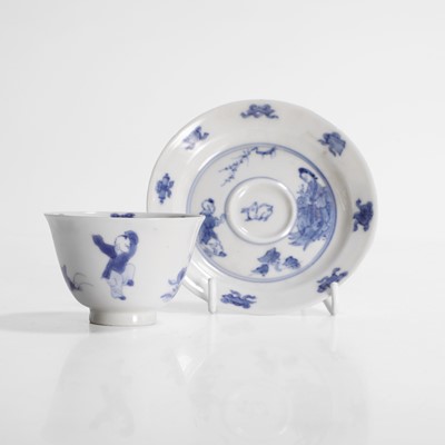Lot 11 - A Chinese blue and white cup and saucer
