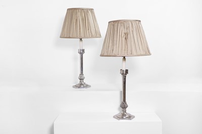Lot 84 - A pair of silvered-metal 'Palmer' table lamps by Charles Edwards