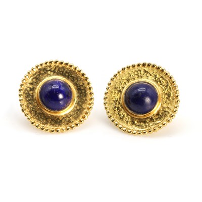 Lot 197 - A pair of lapis lazuli disc shaped earrings