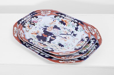 Lot 34 - A graduated set of three Victorian Tonquin China ironstone meat dishes
