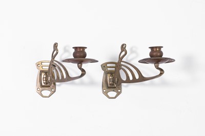 Lot 46 - A pair of Art Nouveau brass wall sconces
