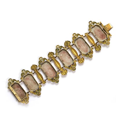 Lot 1 - A gilt metal and porcelain panel bracelet, 19th century