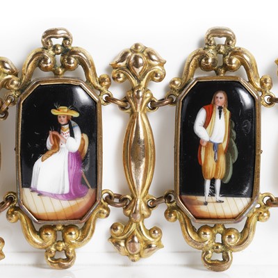 Lot 1 - A gilt metal and porcelain panel bracelet, 19th century
