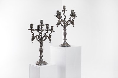 Lot 5 - A pair of Victorian silver-plated candelabra