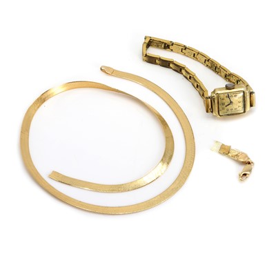 Lot 286 - A 9ct gold necklace and a mechanical watch