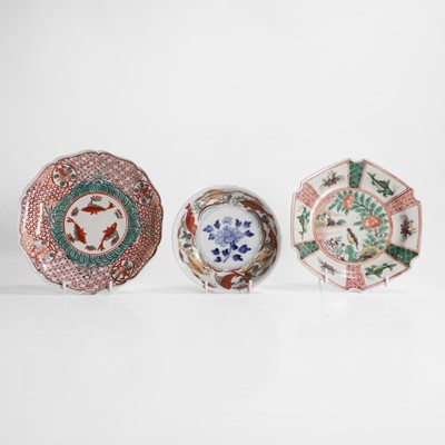 Lot 38 - Three Japanese polychrome dishes