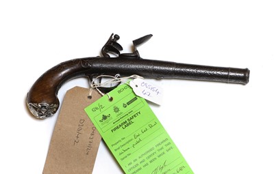 Lot 124 - A cannon barrel flintlock percussion pistol