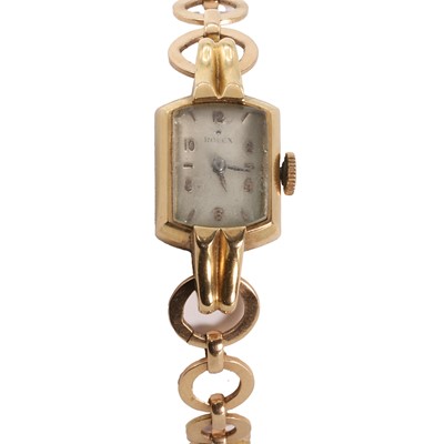 Lot 344 - A ladies' 18ct gold Rolex mechanical bracelet watch, c.1947