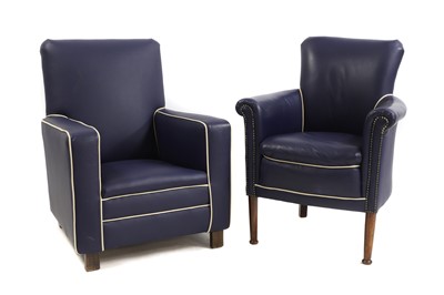 Lot 662 - Two blue leather armchairs