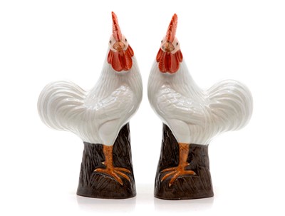 Lot 370 - A pair of Chinese export porcelain cockerels