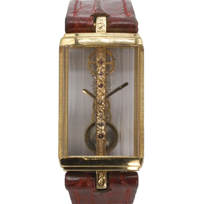 Lot 354 - A ladies' 18ct gold Corum Golden Bridge bracelet watch, c.1990's