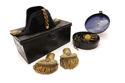 Lot 186 - A British Royal Naval officer's bicorn hat and epaulettes