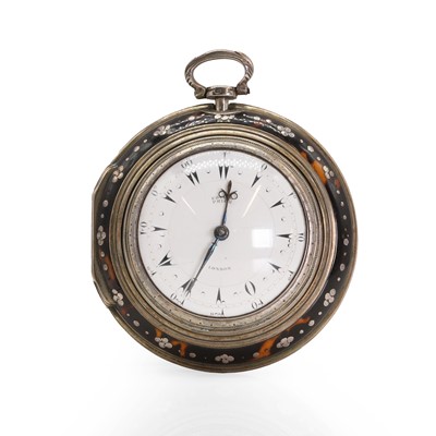Lot 395 - A Turkish market silver and tortoiseshell triple cased key wind fusee pocket watch