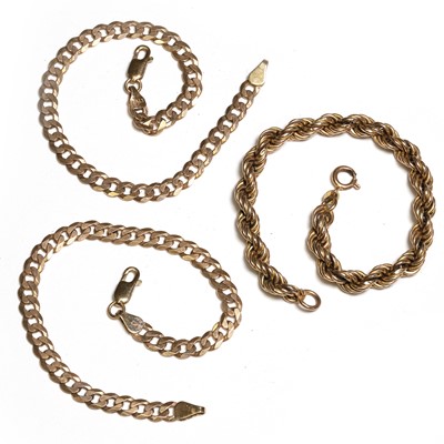 Lot 291 - A group of three gold bracelets