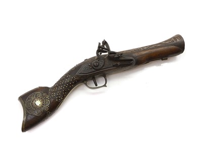 Lot 152 - A Turkish short blunderbuss type flintlock pistol