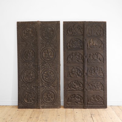 Lot 186 - Six various erotic carved teak door panels