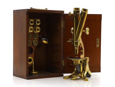 Lot 467 - Braham, Bath, a lacquered brass binocular microscope