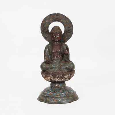 Lot 214 - A bronze and cloisonné enamel Buddha