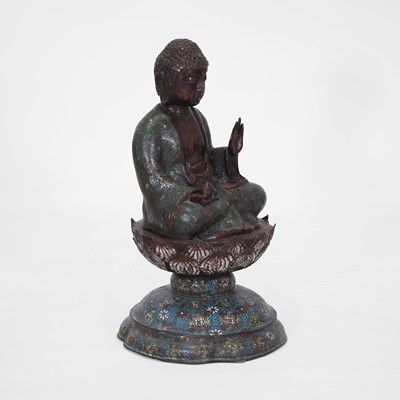 Lot 214 - A bronze and cloisonné enamel Buddha