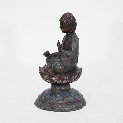 Lot 214 - A bronze and cloisonné enamel Buddha