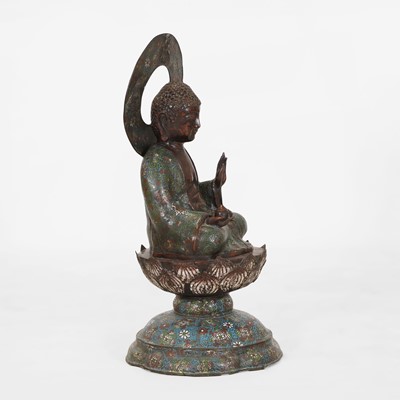 Lot 214 - A bronze and cloisonné enamel Buddha