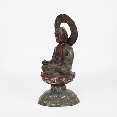 Lot 214 - A bronze and cloisonné enamel Buddha