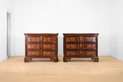 Lot 606 - A matched pair of walnut and marquetry commodes or cassettoni